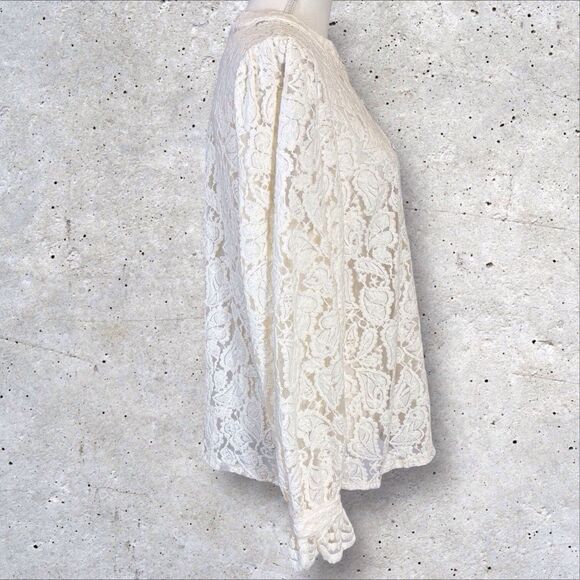 Pretty Garden Embroidered Lace Top Wms Medium Cream Button Romantic Cottagecore - Picture 5 of 12